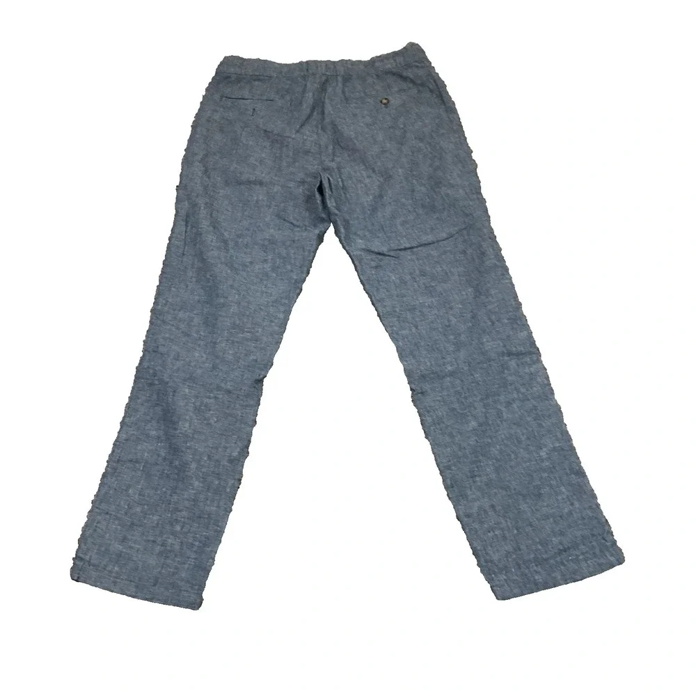 Old Navy Straight Linen Blend Pants Blue Preppy Beach Loose Fit Sz M
